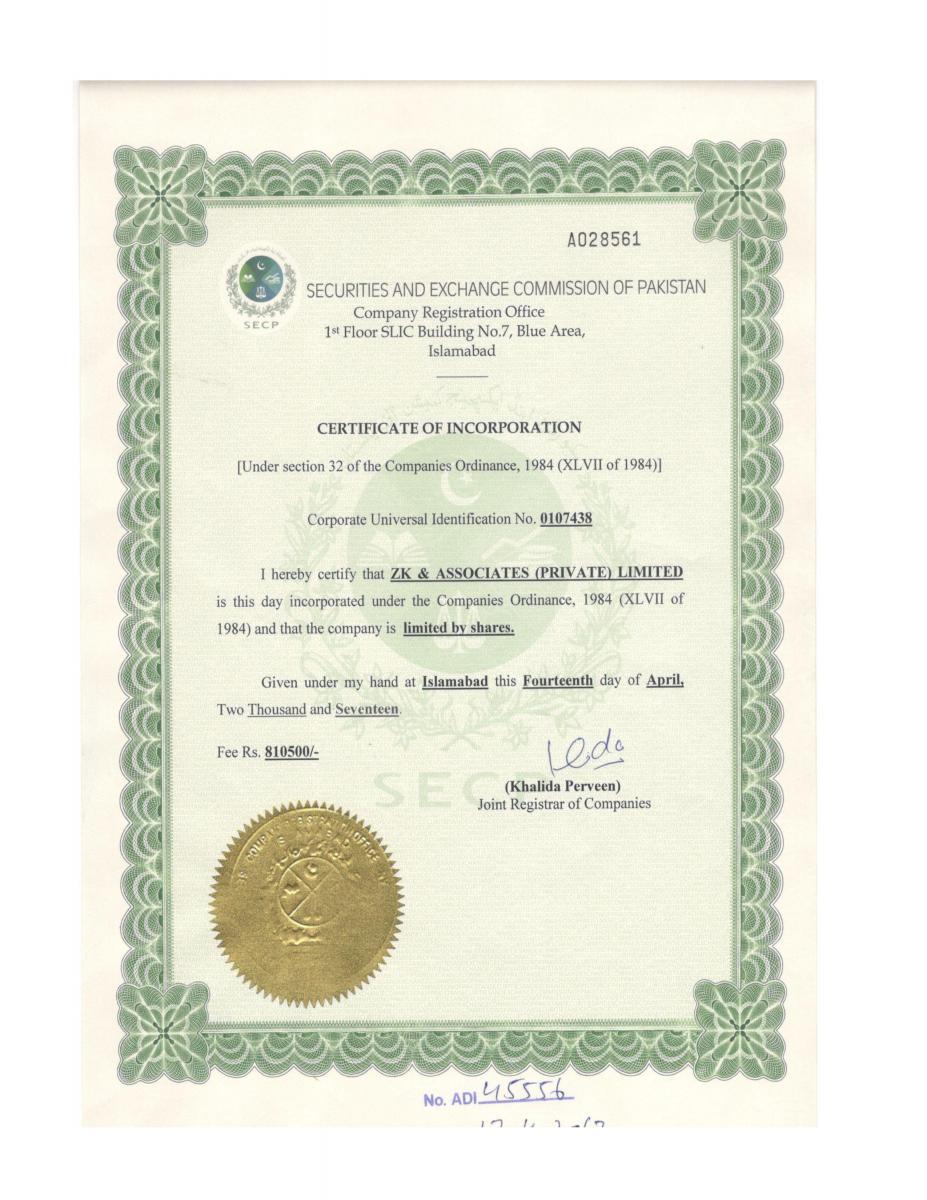 Incorporation Certificate 001
